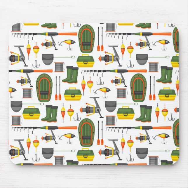 Cute All Necessary Fishing Elements Mouse Mat (Front)