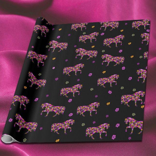Cute All Occasion Bright Floral Horses & Flowers Wrapping Paper (Creator Uploaded)