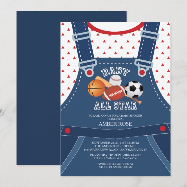 Cute ALL STAR SPORT Baby Shower Invitation (Front/Back)
