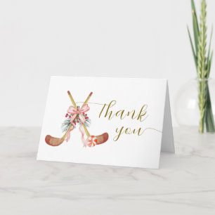 Cute All Stars Bow Floral Hockey Girl Baby Shower Thank You Card