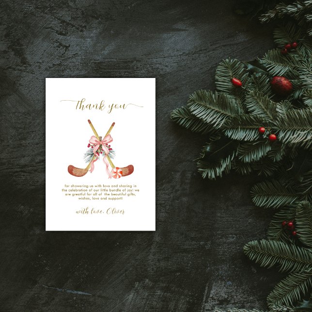 Cute All Stars Bow Hockey Girl Baby Shower  Thank You Card (Cute All Stars Bow Hockey Girl Baby Shower Thank You Card)