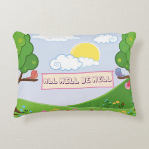Cute All Will Be Well Hope Trees Birds Kid's Name Decorative Cushion