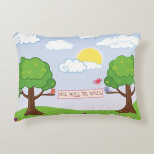 Cute All Will Be Well Hope Trees Birds Kid's Name Decorative Cushion