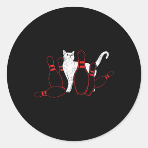 Cute Alley Cat Knocking Bowler Tipping Bowling Pin Classic Round Sticker