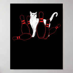 Cute alley cat knocking bowler tipping poster