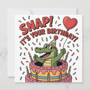 Cute Alligator Birthday Cake Party Design Holiday Card