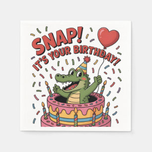 Cute Alligator Birthday Cake Party Design Napkin