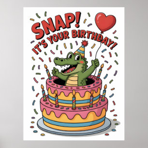 Cute Alligator Birthday Cake Party Design Poster