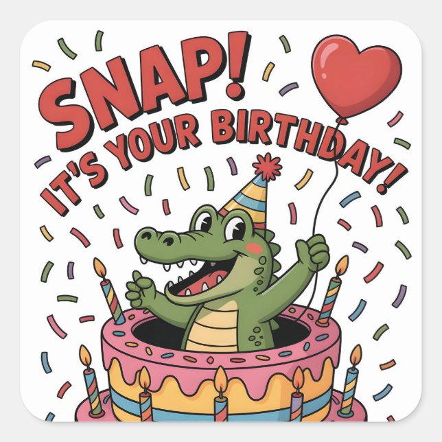 Cute Alligator Birthday Cake Party Design Square Sticker (Front)