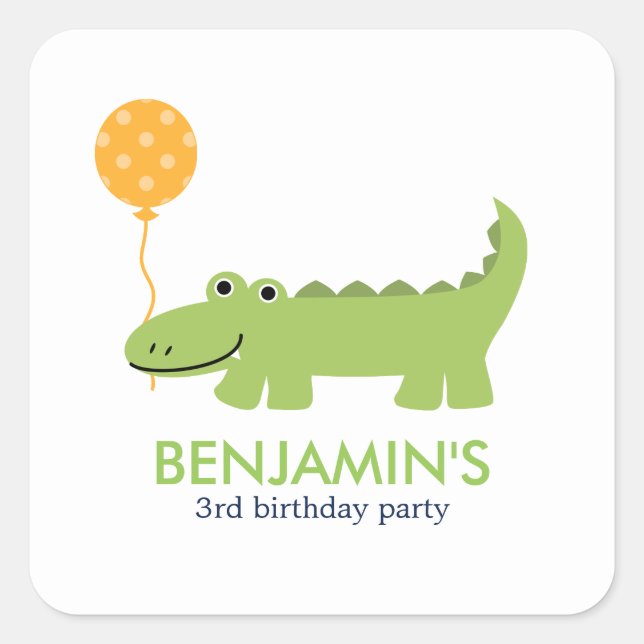 Cute Alligator Birthday Square Sticker (Front)