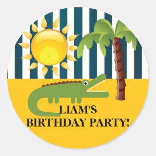 Cute Alligator Blue Green Yellow Birthday Sticker