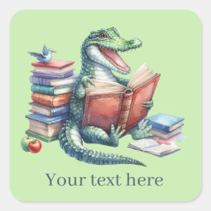 Cute alligator book lovers add text  square sticker