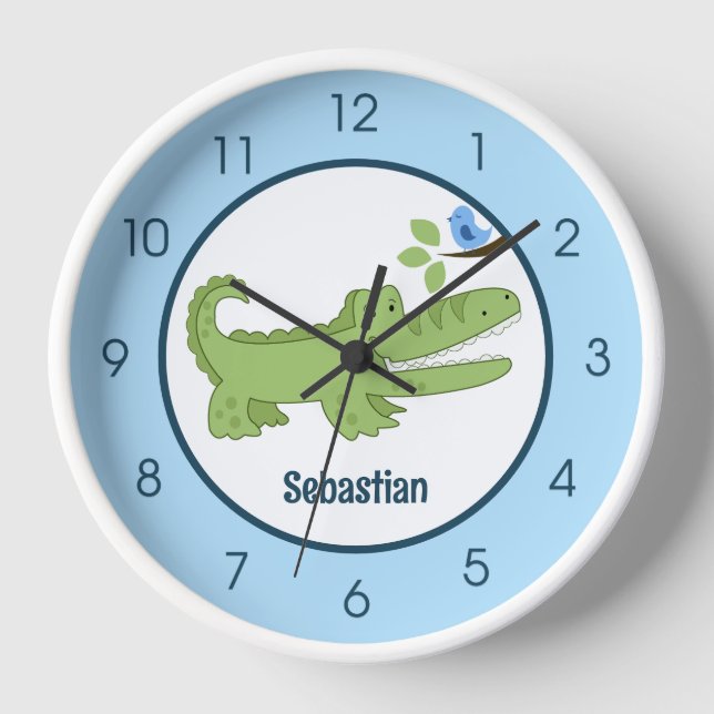 Cute Alligator Crocodile Boys Room Nursery Clock (Front)