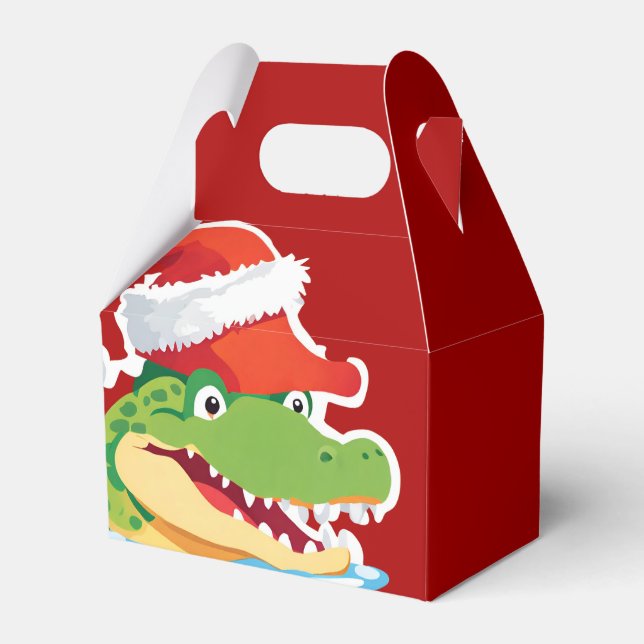 Cute alligator crocodile Christmas Safari Santa  Favour Box (Front Side)