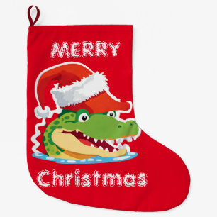 Cute alligator crocodile Christmas Safari Santa Large Christmas Stocking