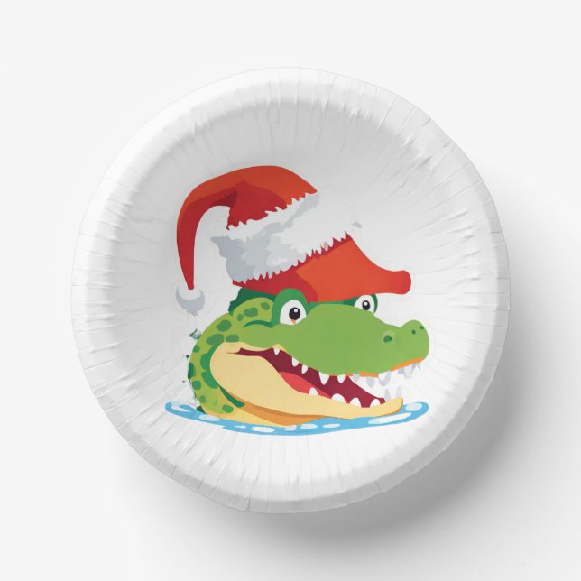 Cute alligator crocodile Christmas Safari Santa  Paper Plate (Front)