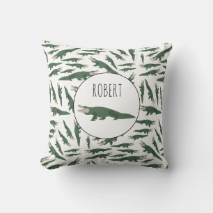 Cute Alligator Crocodile Pattern Custom Name Cushion