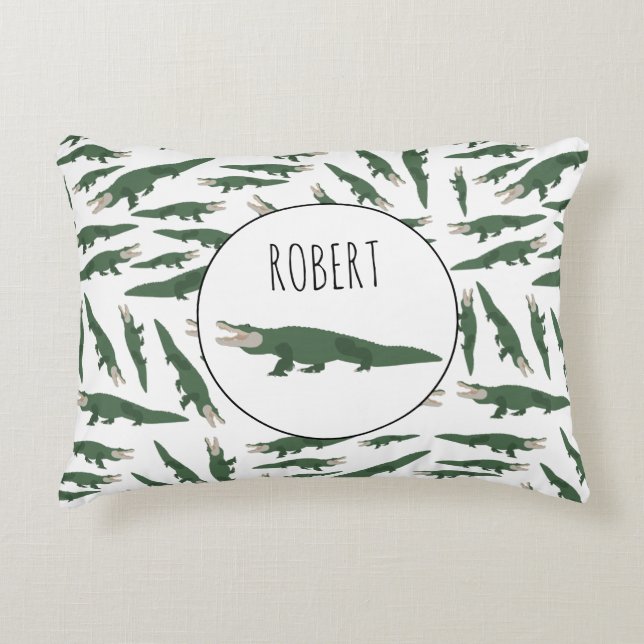 Cute Alligator Crocodile Pattern Custom Name Decorative Cushion (Front)