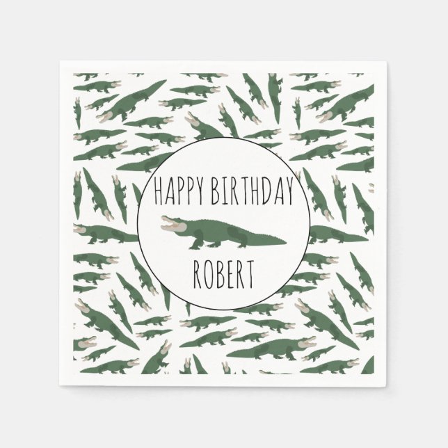 Cute Alligator Crocodile Pattern Custom Name Napkin (Front)