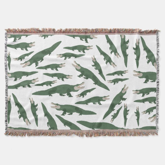 Cute Alligator Crocodile Pattern Throw Blanket (Front)