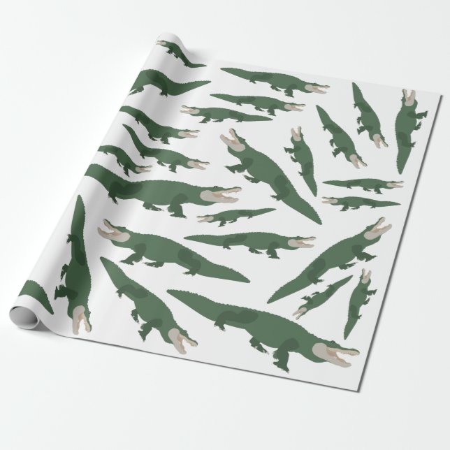 Cute Alligator Crocodile Pattern Wrapping Paper (Unrolled)