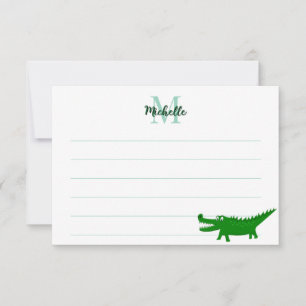 Cute Alligator Drawing Lined Monogram Custom Card