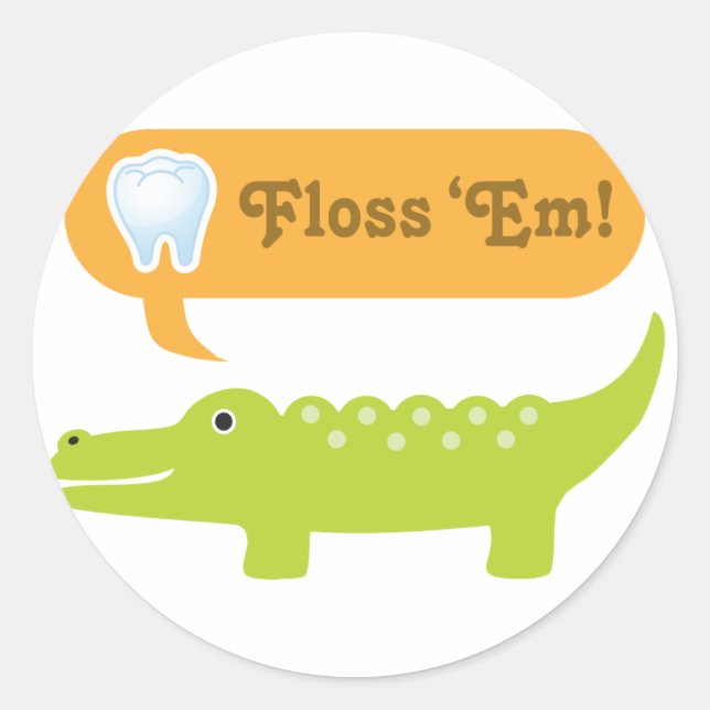 Cute Alligator Floss Dental Hygiene Classic Round Sticker (Front)