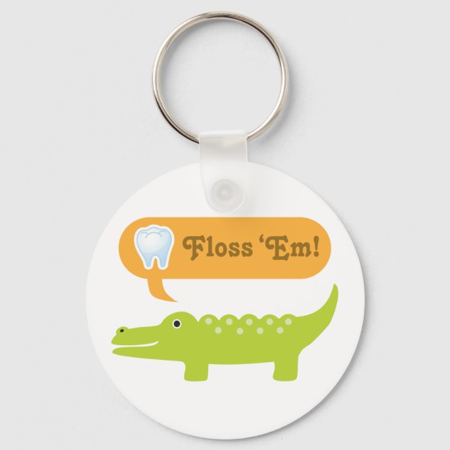 Cute Alligator Floss Dental Hygiene Key Ring (Front)