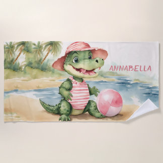 Cute Alligator Girl Personalised Beach Towel