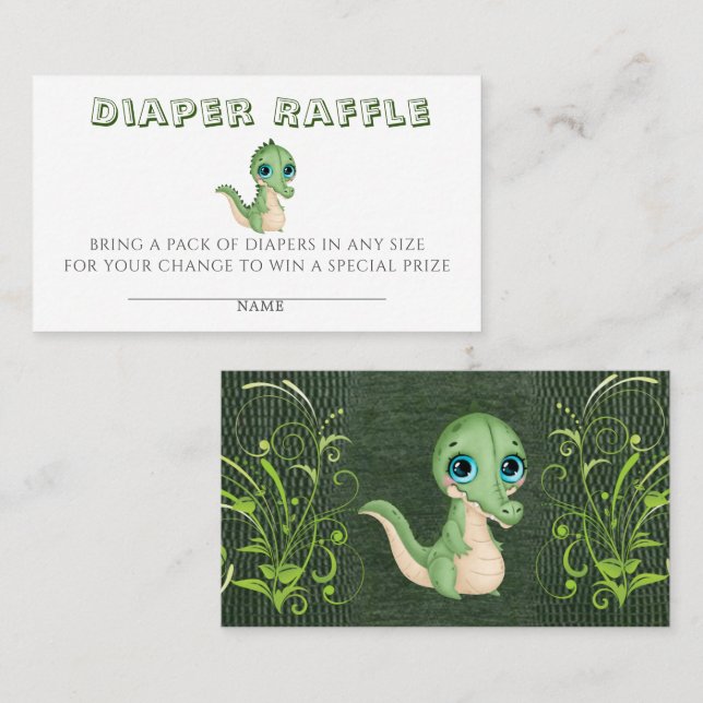 Cute Alligator Green Diaper Raffle Baby Shower Business Card (Front/Back)