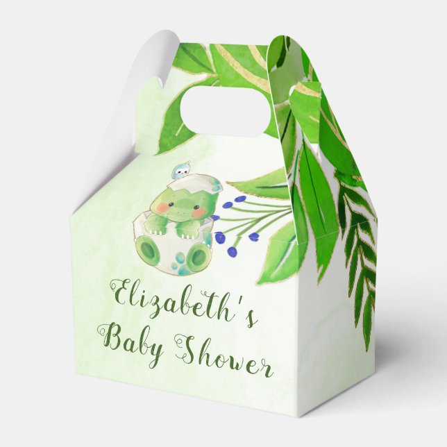 Cute Alligator Green Gold Flowers Baby Shower Favour Box (Back Side)