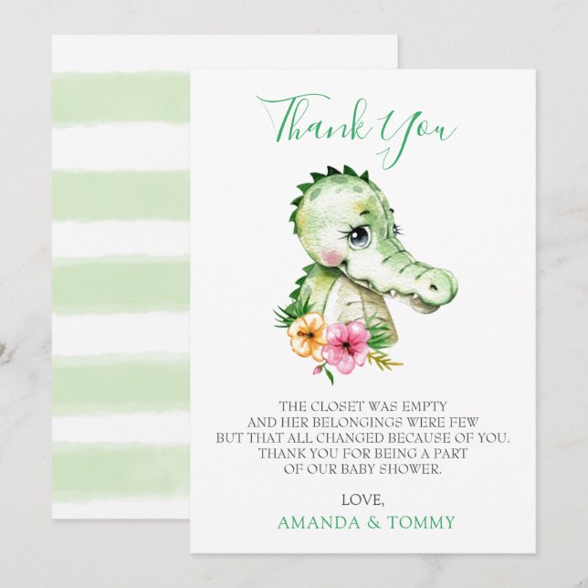 Cute Alligator Hibiscus Baby Shower Thank You (Front/Back)