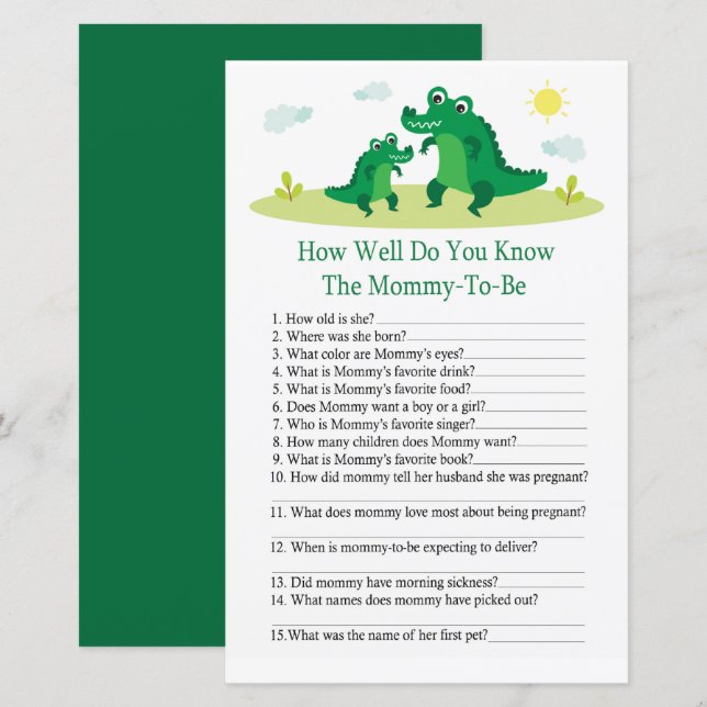 Cute Alligator How well do you know baby shower (Front/Back)