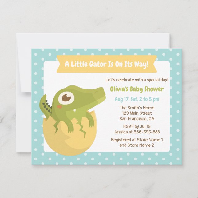 Cute Alligator in Egg Boy Baby Shower Invitations (Front)