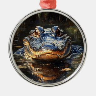 Cute Alligator in the Florida Everglades Painting Metal Tree Decoration