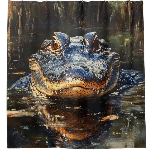 Cute Alligator in the Florida Everglades Painting Shower Curtain (Front)