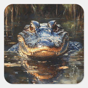Cute Alligator in the Florida Everglades Painting Square Sticker