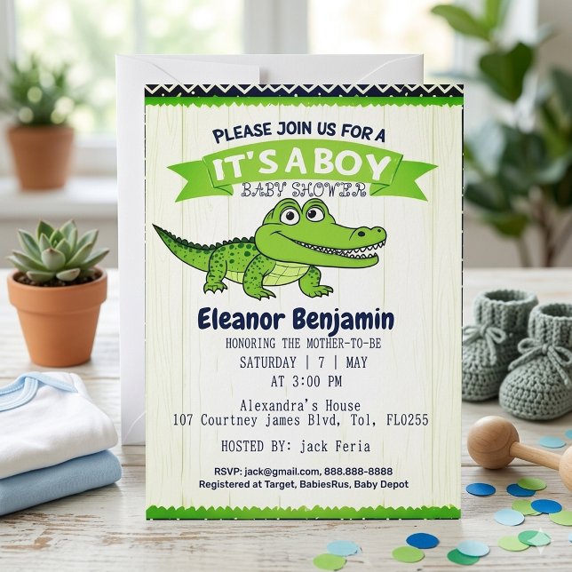 Cute Alligator It's a Boy Baby Shower Invitation (Creator Uploaded)