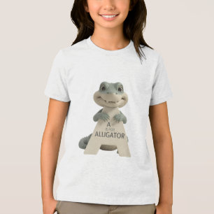 Cute Alligator Letter A Kids T-Shirt   Animal Alph Tri-Blend Shirt