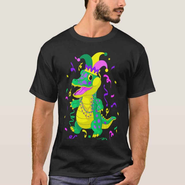 Cute Alligator Mardi Gras   Mardi Gras Alligator T-Shirt (Front)