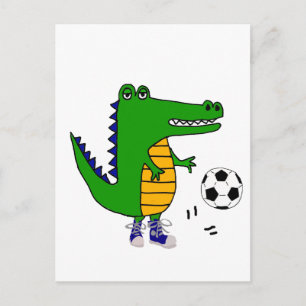 Cute Alligator Playing Soccer or Football Cartoon Postcard