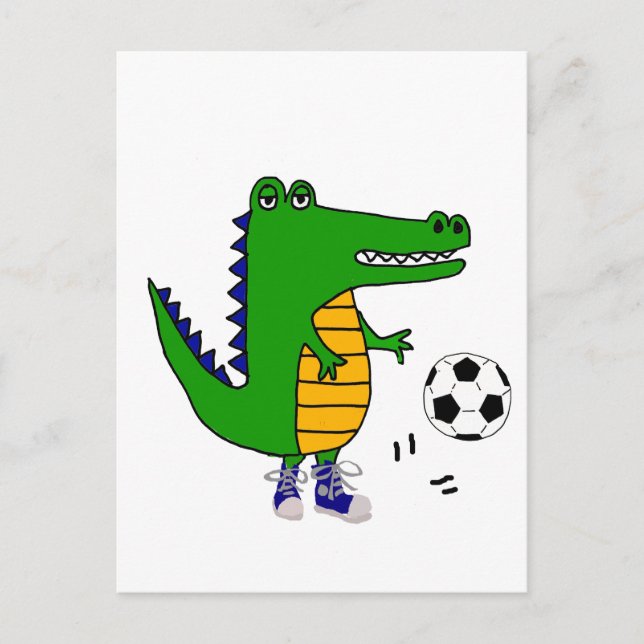 Cute Alligator Playing Soccer or Football Cartoon Postcard (Front)