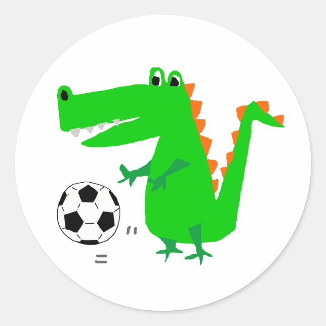 Cute Alligator Playing Soccer Sticker Cartoon (Front)