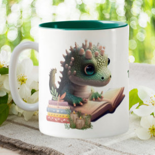Cute Alligator Reading a Book Personalized  Two-Tone Coffee Mug