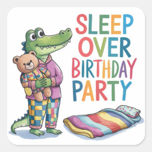 Cute Alligator Sleep Over Birthday Party Square Sticker