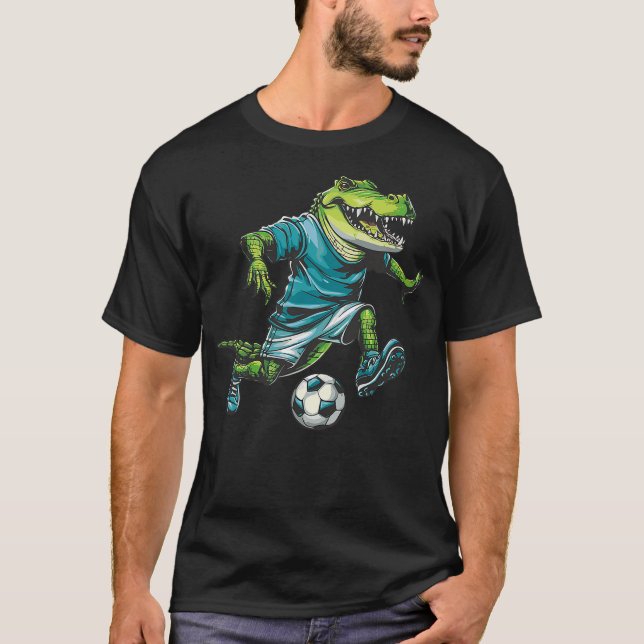 Cute Alligator Soccer Player Crocodile T-Shirt (Front)