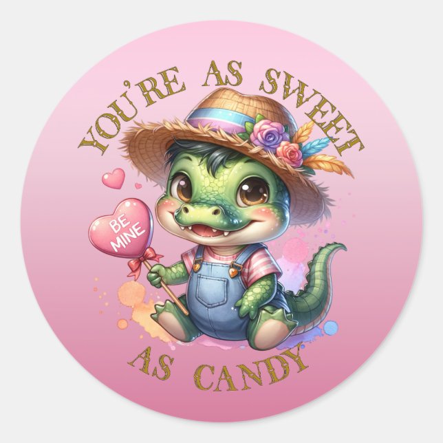 Cute Alligator Valentines Stickers (Front)