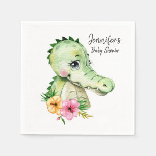 Cute Alligator Watercolor Floral Baby Shower  Napkin