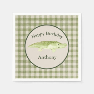 Cute Alligator Watercolor Name Birthday Napkin