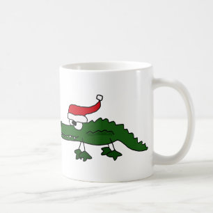 Cute Alligator Wearing Christmas Hat Coffee Mug